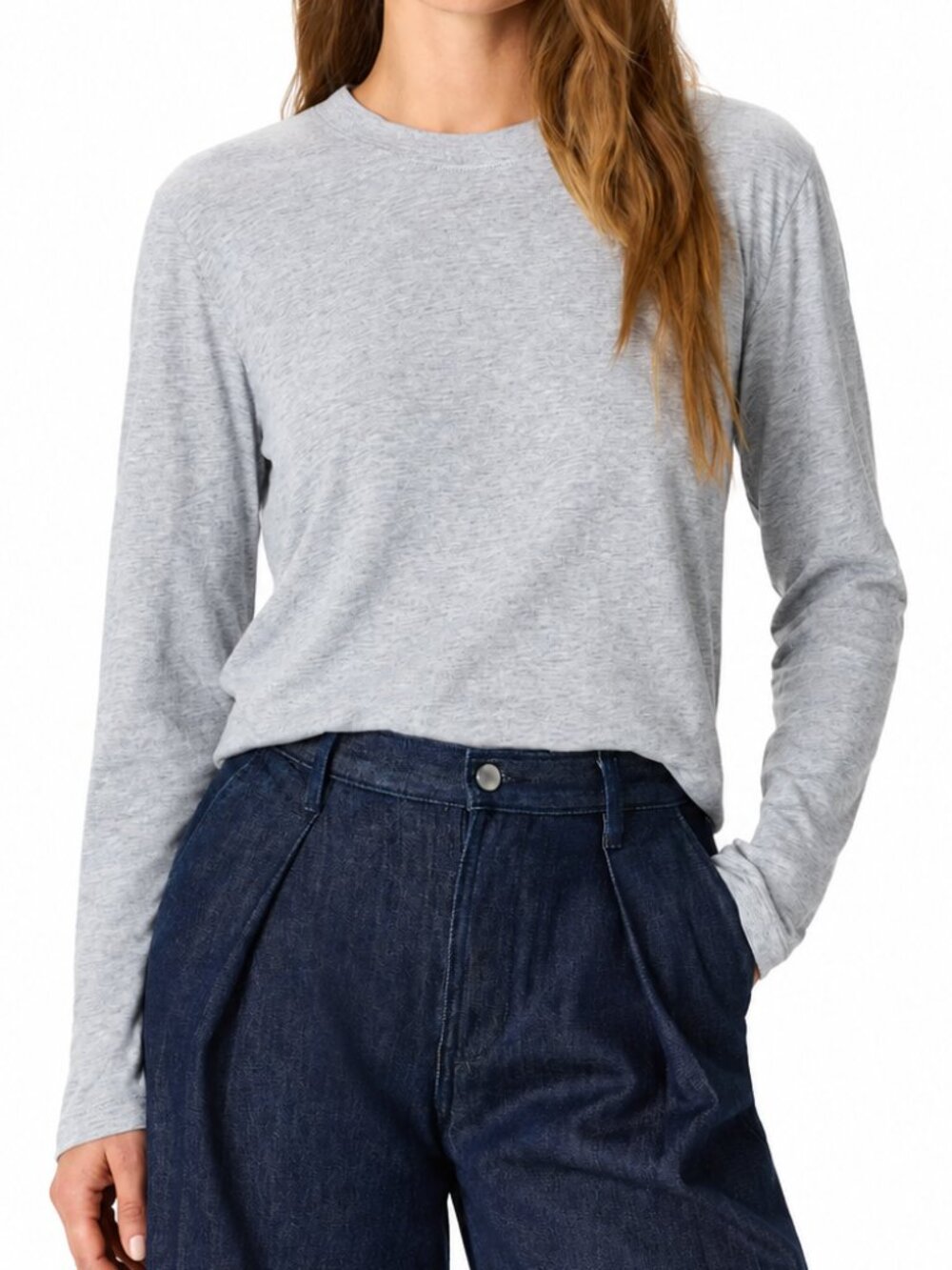 QUINCE Cotton Modal Relaxed Long Sleeve Tee Shirt Grey Large Crewneck Minimalist